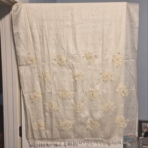 MARIANNE KOOIMANS | Cream, Silk Scarf/Wrap w/ Metallic Flicks